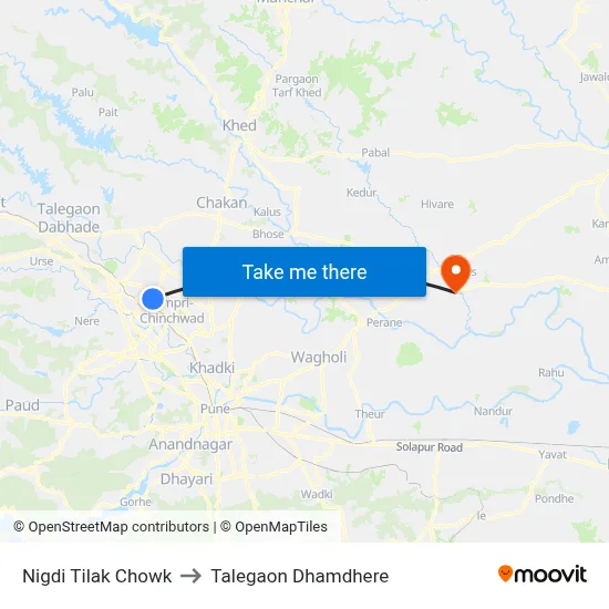 निगडी तिलक चौक to तालेगाव धामधेरे map