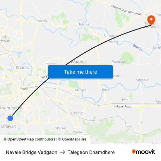 नवले ब्रिज वडगांव to तालेगाव धामधेरे map