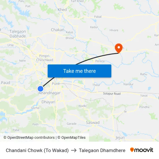 चांदणी चौक (टू वाकड) to तालेगाव धामधेरे map