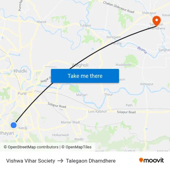 विश्व विहार सोसायटी to तालेगाव धामधेरे map