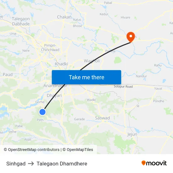 सिंहगड to तालेगाव धामधेरे map