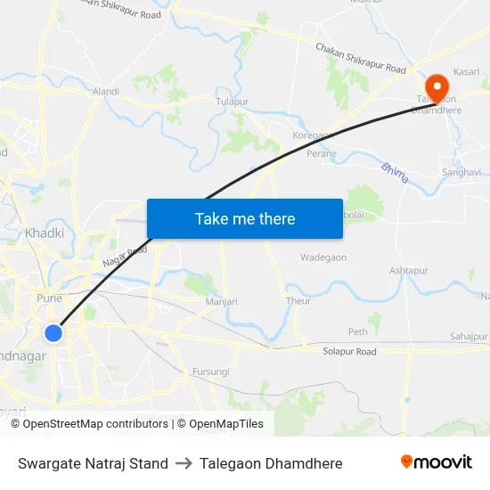 स्वारगेट नटराज स्टैंड to तालेगाव धामधेरे map