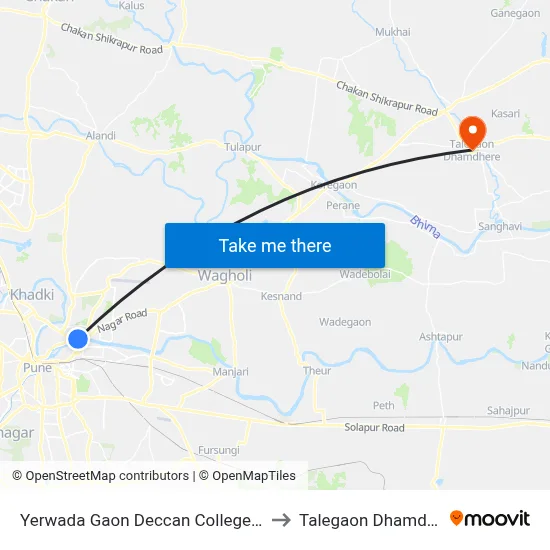 येरवाडा गाँव डेक्कन कॉलेज रोड to तालेगाव धामधेरे map