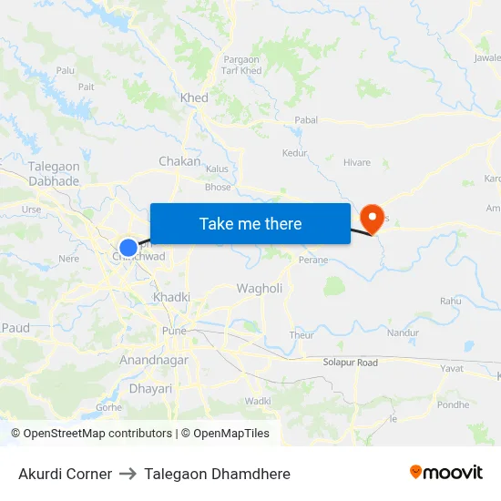 आकुर्डी कॉर्नर to तालेगाव धामधेरे map
