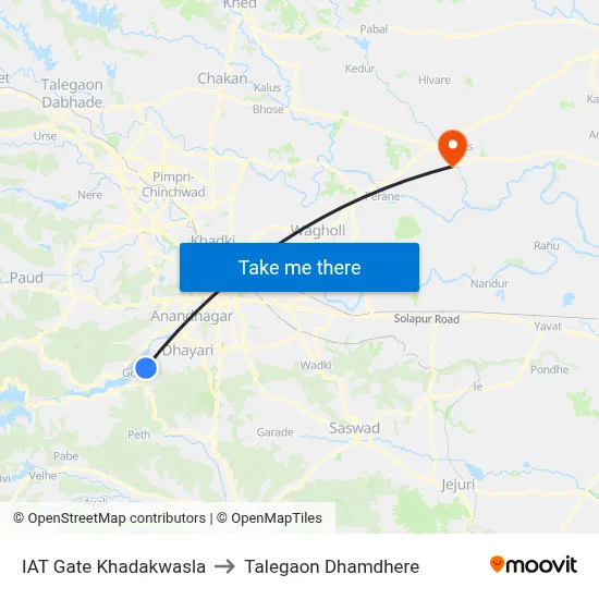 आईएटी गेट खडकवासला to तालेगाव धामधेरे map