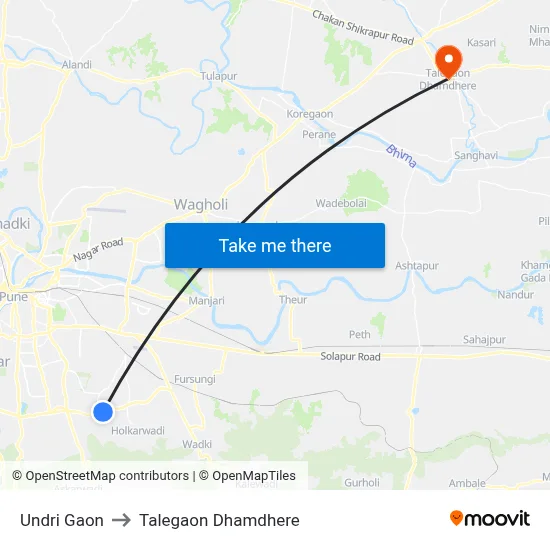 उंद्री गाव to तालेगाव धामधेरे map