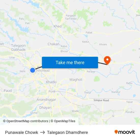 Punawale Chowk to तालेगाव धामधेरे map