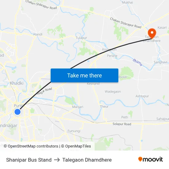 शनिपार बस स्टैंड to तालेगाव धामधेरे map