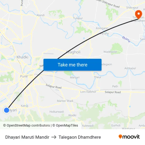 धायरी मारुति मंदिर to तालेगाव धामधेरे map