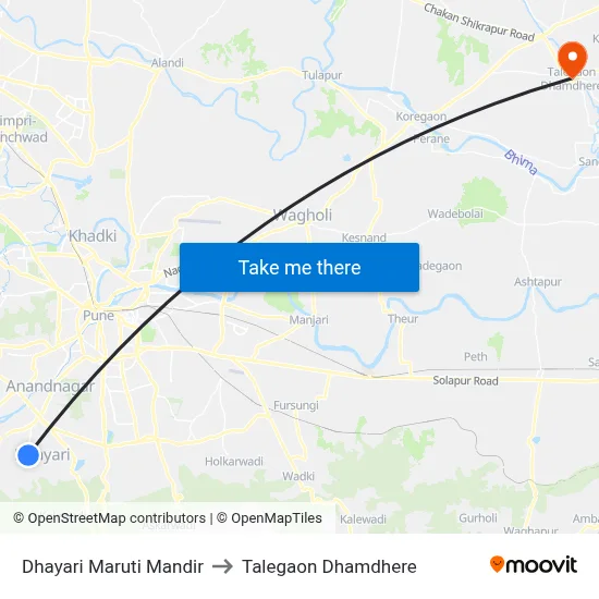 धायरी मारुति मंदिर to तालेगाव धामधेरे map