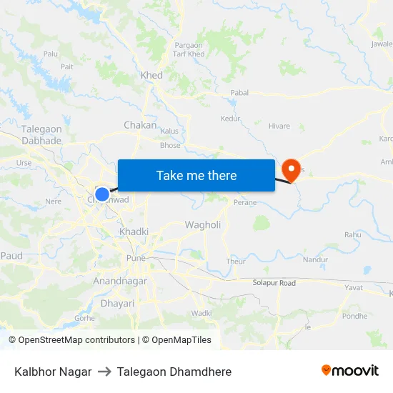 कलभोर नगर to तालेगाव धामधेरे map