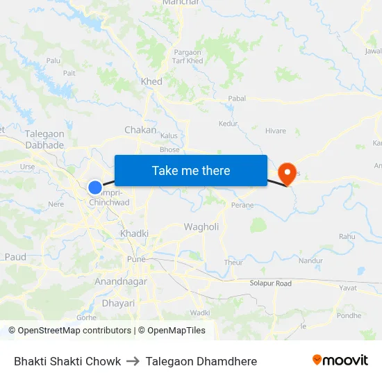 भक्ति शक्ति चौक to तालेगाव धामधेरे map