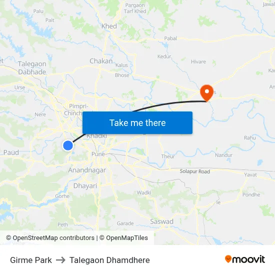 गिरमे पार्क to तालेगाव धामधेरे map