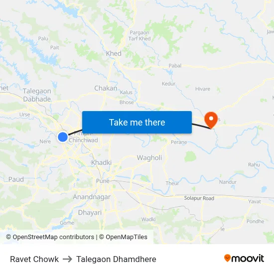 रावेत चौक to तालेगाव धामधेरे map