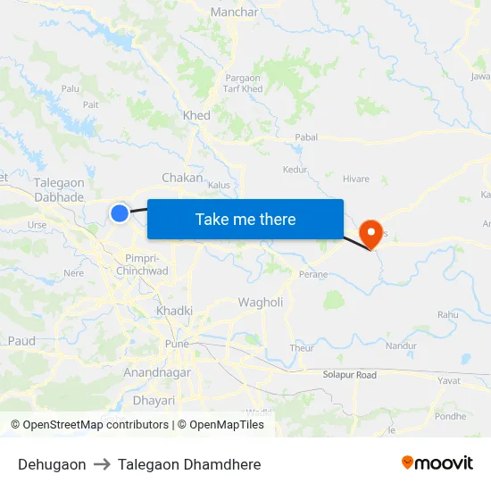 देहूगाव to तालेगाव धामधेरे map