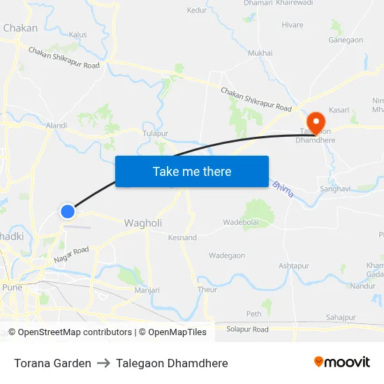 तोरणा गार्डन to तालेगाव धामधेरे map