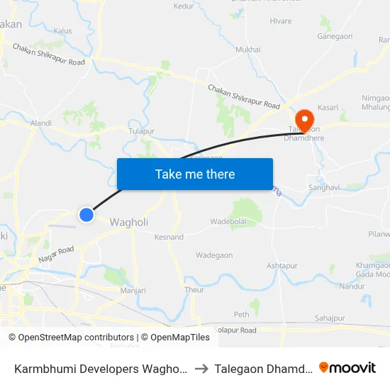 कर्मभूमि डेवलपर्स वाघोली रोड to तालेगाव धामधेरे map