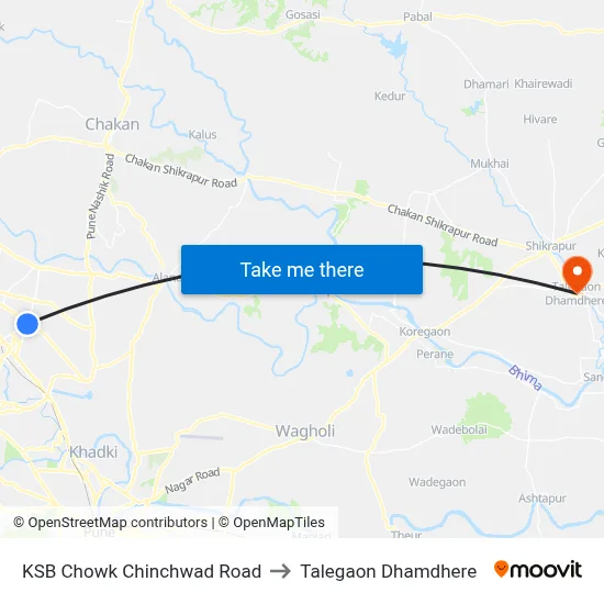 केएसबी चौक चिंचवड रोड to तालेगाव धामधेरे map