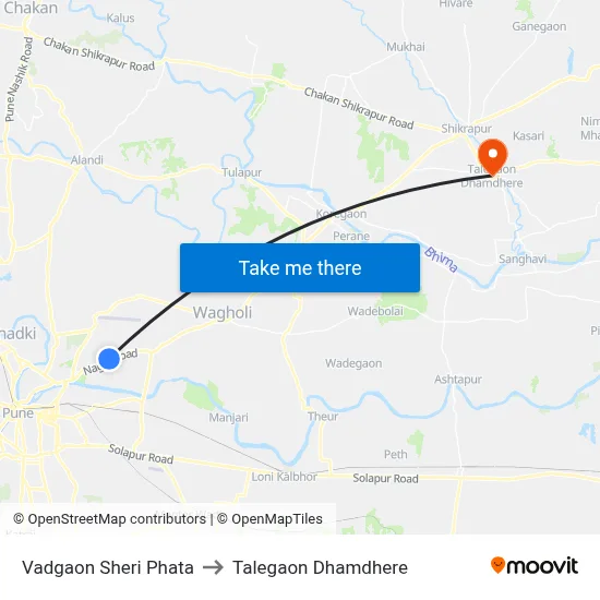 वडगाव शेरी फाटा to तालेगाव धामधेरे map
