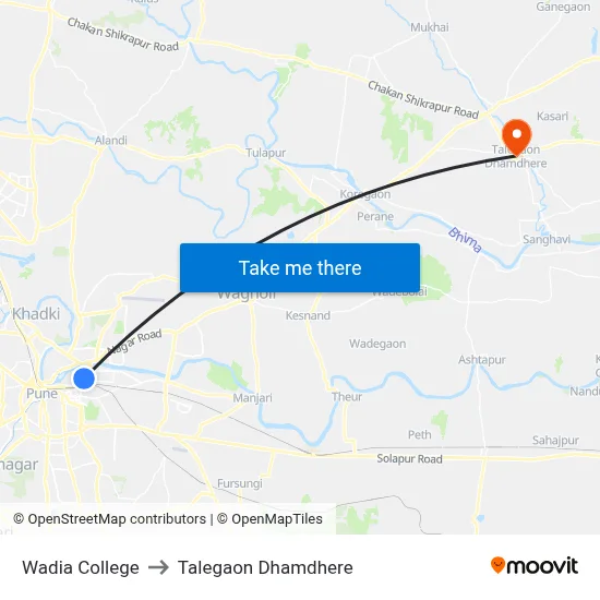 वाडिया कॉलेज to तालेगाव धामधेरे map
