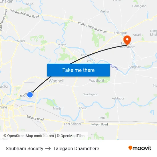 शुभम सोसाइटी to तालेगाव धामधेरे map