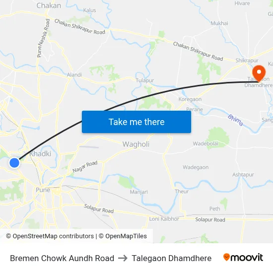 ब्रेमेन चौक औंध रोड to तालेगाव धामधेरे map