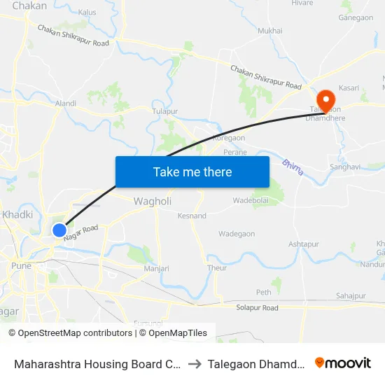 महाराष्ट्र हाउसिंग बोर्ड कॉर्नर to तालेगाव धामधेरे map