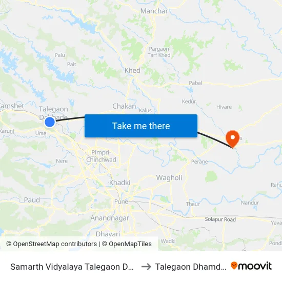 समर्थ विद्यालय तळेगाव दाभाडे to तालेगाव धामधेरे map