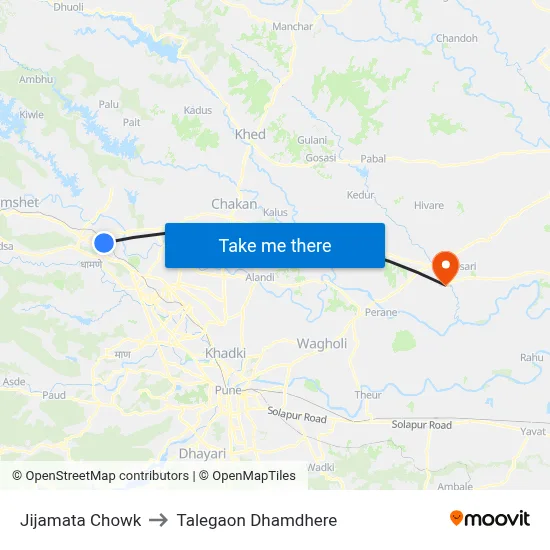 जिजामाता चौक to तालेगाव धामधेरे map
