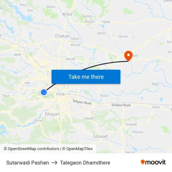 सुतारवाडी पाषाण to तालेगाव धामधेरे map