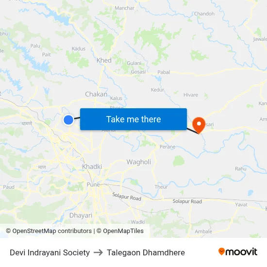 देवी इंद्रायणी सोसायटी to तालेगाव धामधेरे map