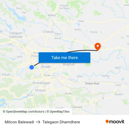 मिटकॉन बालेवाड़ी to तालेगाव धामधेरे map