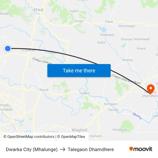 द्वारका सिटी (म्हालुंगे) to तालेगाव धामधेरे map