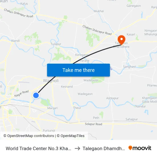 वर्ल्ड ट्रेड सेंटर नं.3 खराडी to तालेगाव धामधेरे map