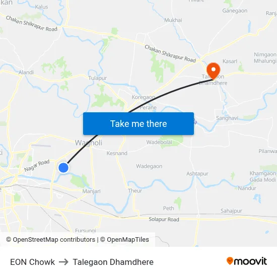ईओएन चौक to तालेगाव धामधेरे map