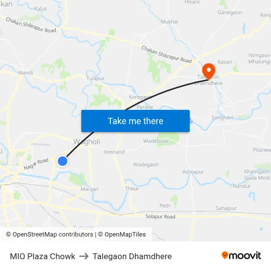 एमआईओ प्लाझा चौक to तालेगाव धामधेरे map