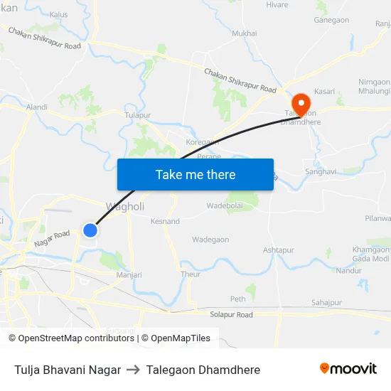तुळजा भवानी नगर to तालेगाव धामधेरे map