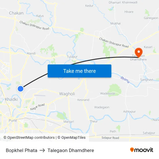 बोपखेल फाटा to तालेगाव धामधेरे map