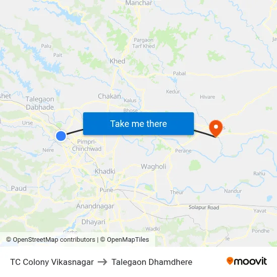 टी.सी. कॉलोनी विकासनगर to तालेगाव धामधेरे map