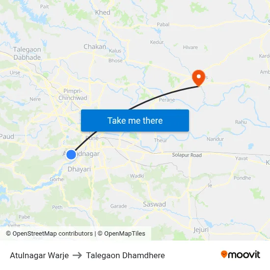 अतुलनगर वारजे to तालेगाव धामधेरे map