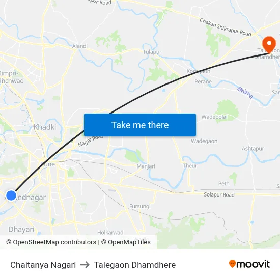 चैतन्य नगरी to तालेगाव धामधेरे map