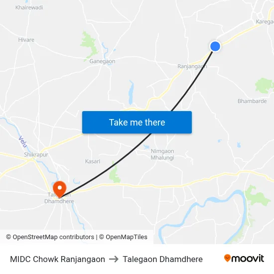 एमआईडीसी चौक रंजनगांव to तालेगाव धामधेरे map