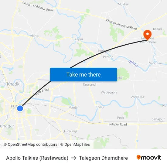 अपोलो टॉकीज (रस्तेवाडा) to तालेगाव धामधेरे map