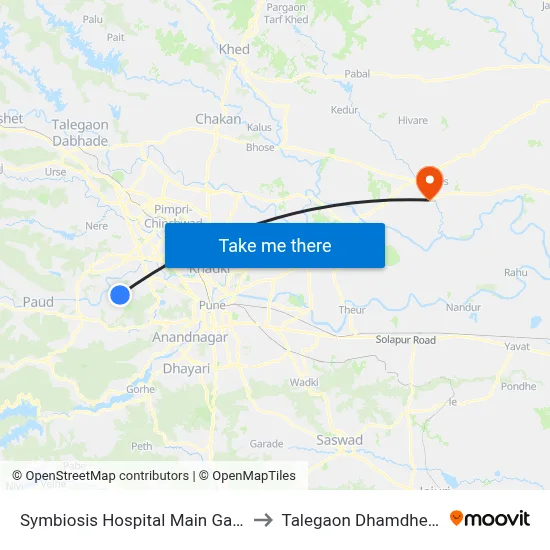 सिम्बायोसिस हॉस्पिटल मुख्य गेट to तालेगाव धामधेरे map