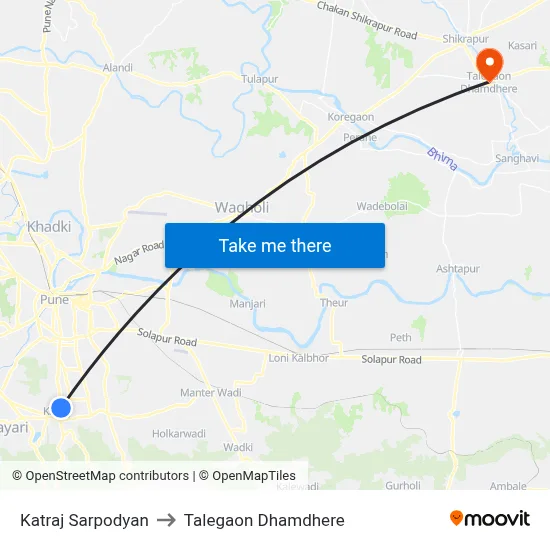 कात्रज सर्पोद्यान to तालेगाव धामधेरे map