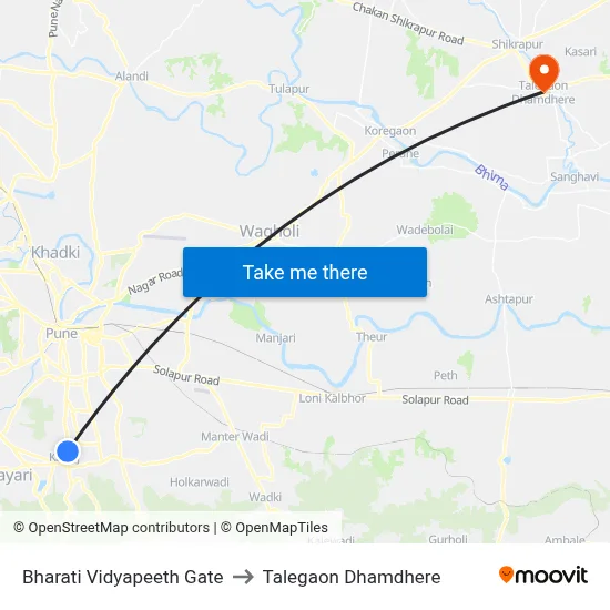 भारती विद्यापीठ गेट to तालेगाव धामधेरे map