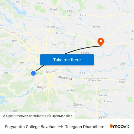सूर्यदत्त कॉलेज बावधन to तालेगाव धामधेरे map