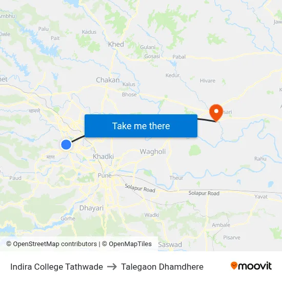 इंदिरा कॉलेज तथवडे to तालेगाव धामधेरे map