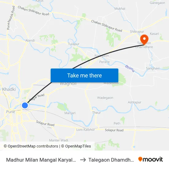 मधुर मिलन मंगल कार्यालय to तालेगाव धामधेरे map