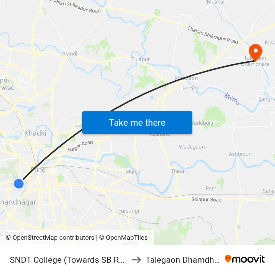 एसएनडीटी कॉलेज (एसबी रोड की ओर) to तालेगाव धामधेरे map